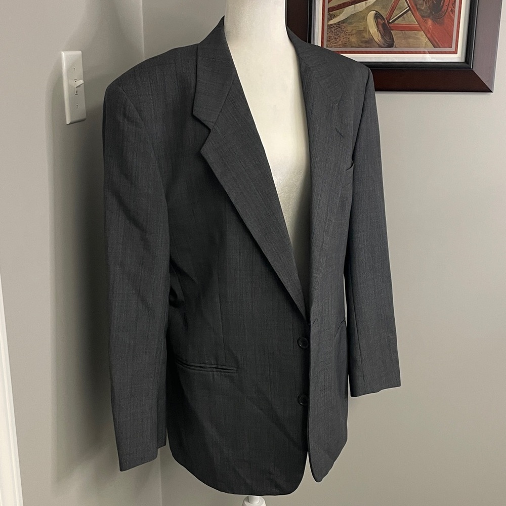 Mens YVES Saint LAURENT Gray Blue Striped 2 Button Blazer France 44S Wool - Picture 2 of 8